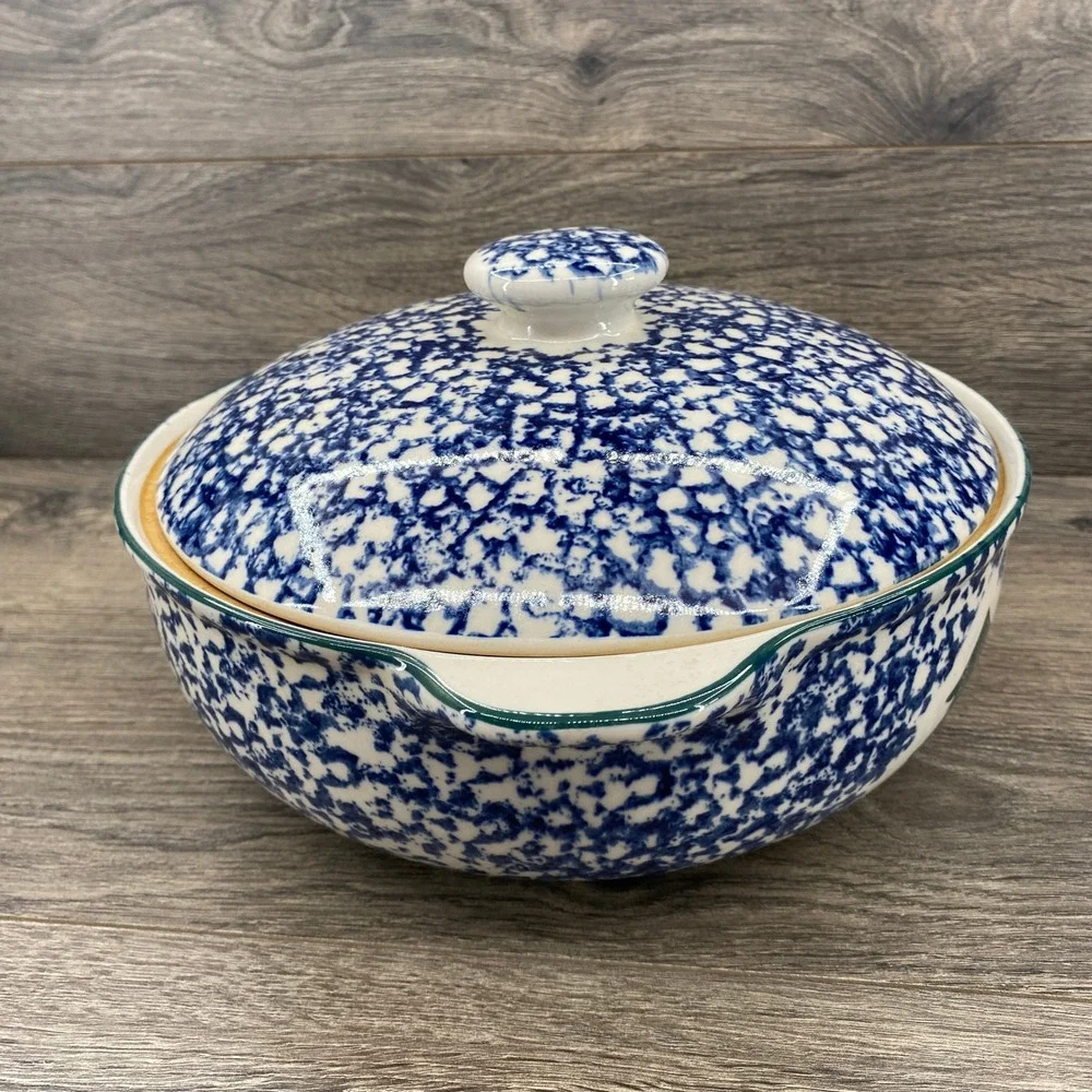 Tienshan Casserole Dish Unisex 9.5in Blue Cabin in the Snow Spongeware Stoneware